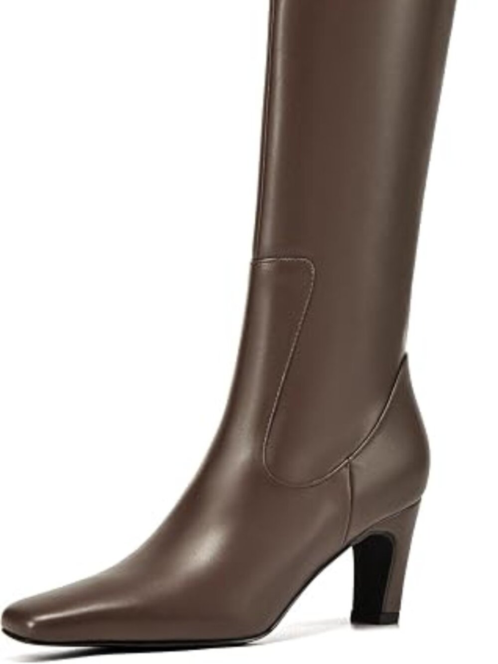 Women's Knee High Boots Square Toe Tall Brown Chunky Block Heels Long Boots